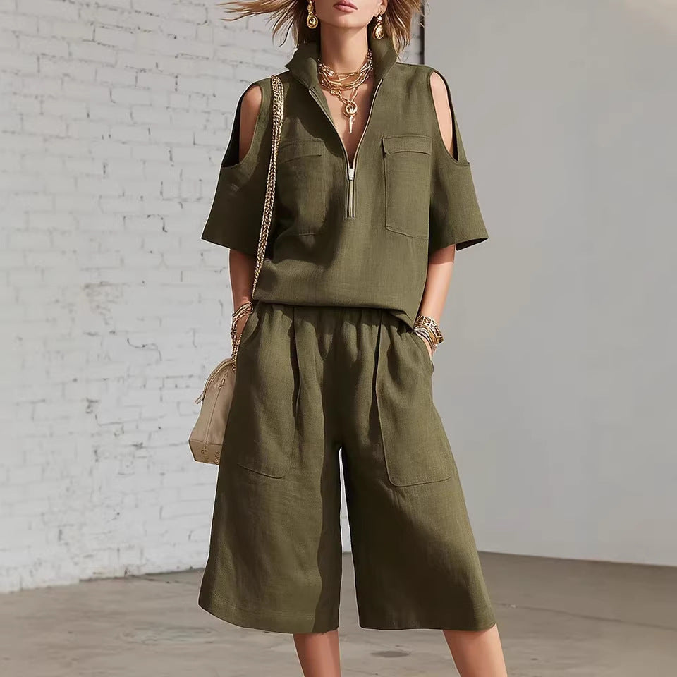 Short sleeved shorts shirt loose pants two-piece set