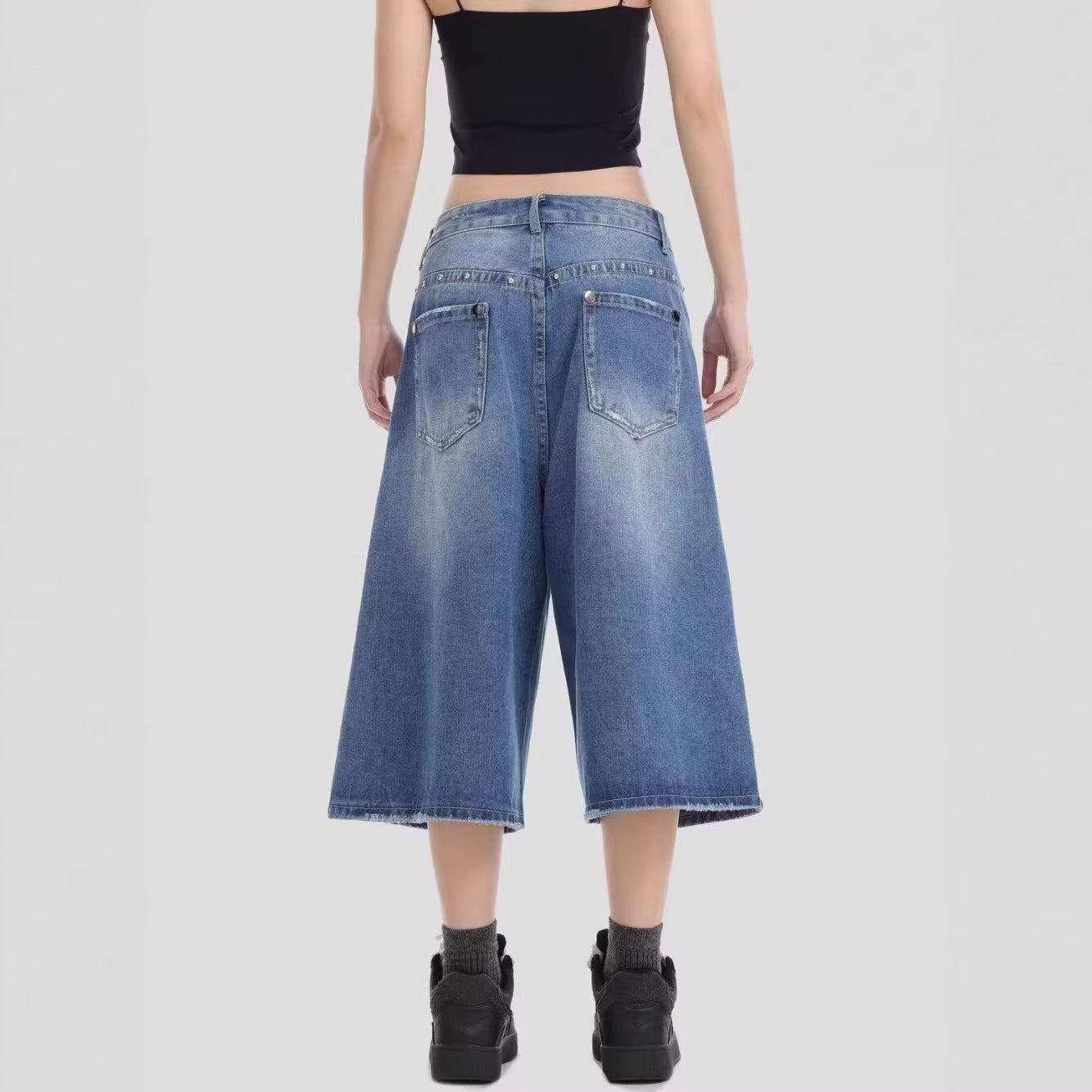 Blue Lightning Crack Denim Shorts for Men