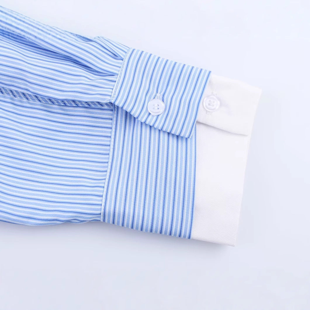 Women's collar long sleeved striped shirt top