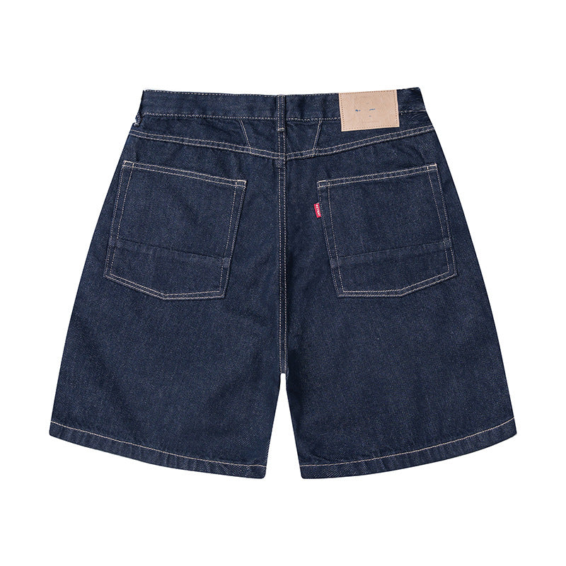Loose Casual Raw Denim Shorts with Structural Design