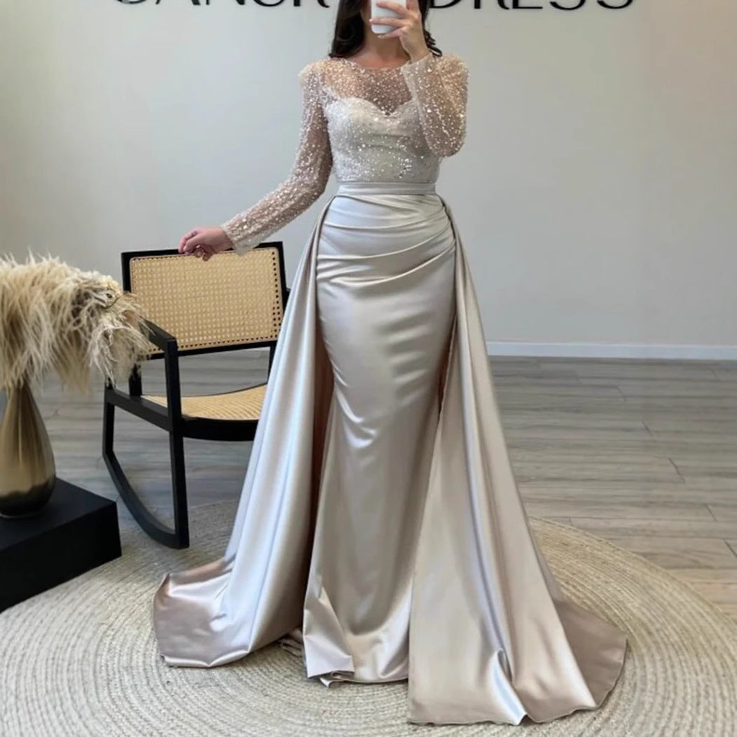 Elegant Long Sleeve Sequin Evening Gown for Women Formal Party Hostess Dress, Chic Lady Look