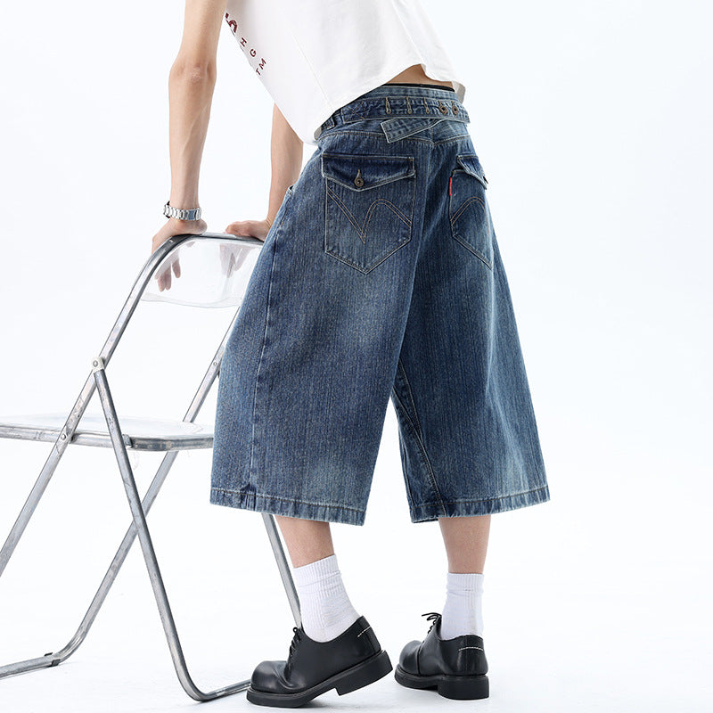 Bamboo Texture Button-Down Denim Pants