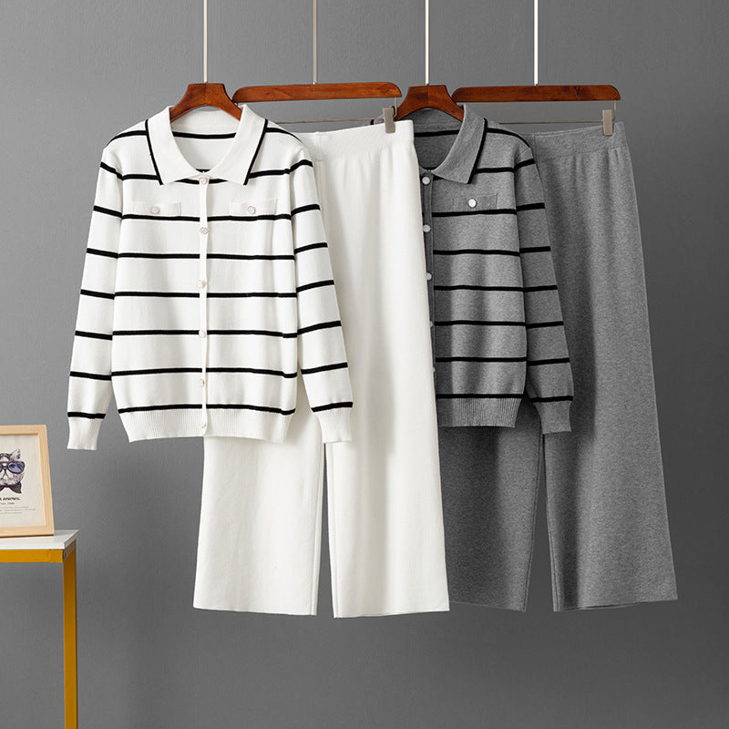 Striped POLO collar two-piece set