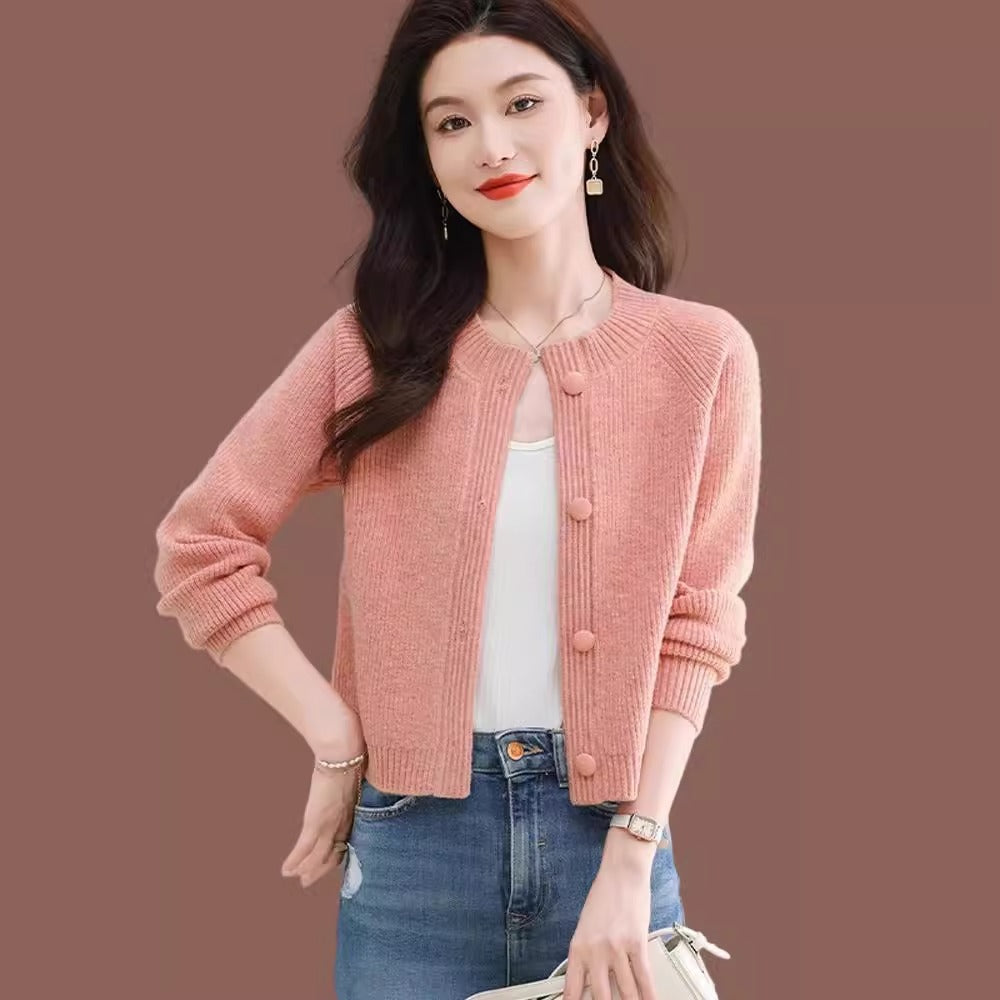Short Knit Cardigan for Women, Spring and Autumn Fashion High-Waisted Top, Perfect for Pairing with Skirts, Ideal for Petite Figures