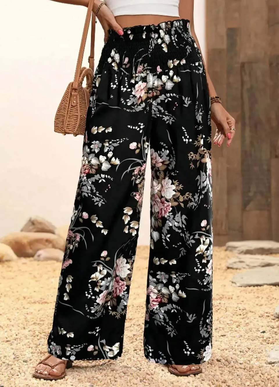 Floral high waisted wide leg pants