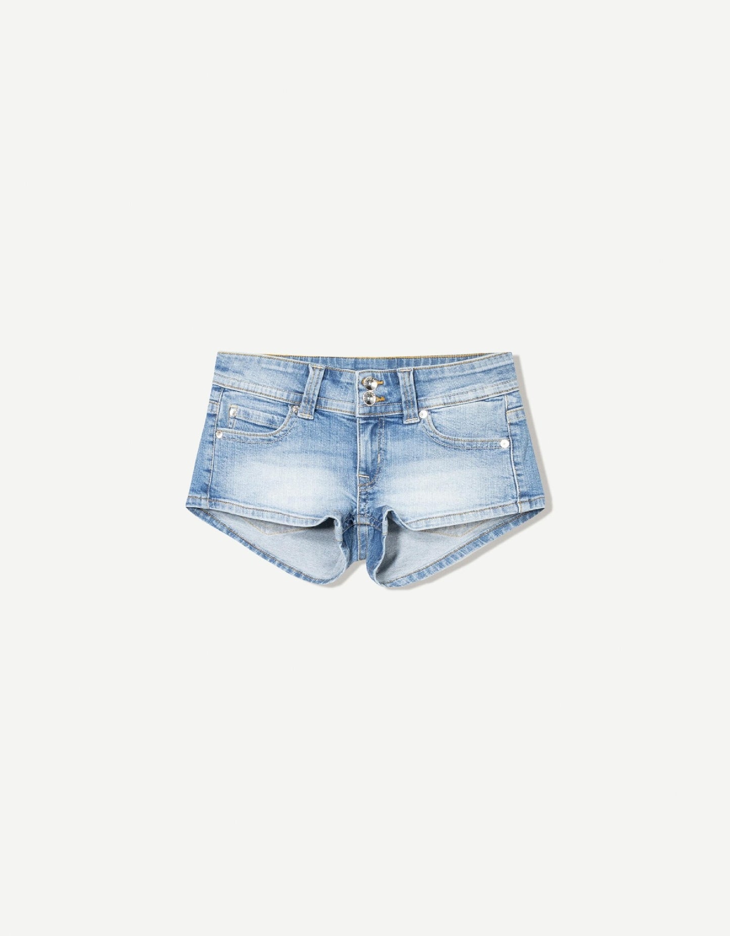 Double Button Low Waist Denim Shorts for Women with Back Pockets, Fitted Hip-Hugging Hot Pants