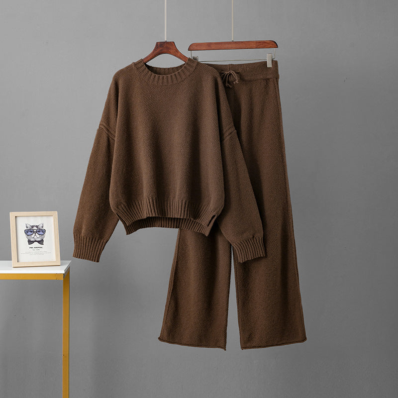 Two piece pullover sweater wide leg pants set