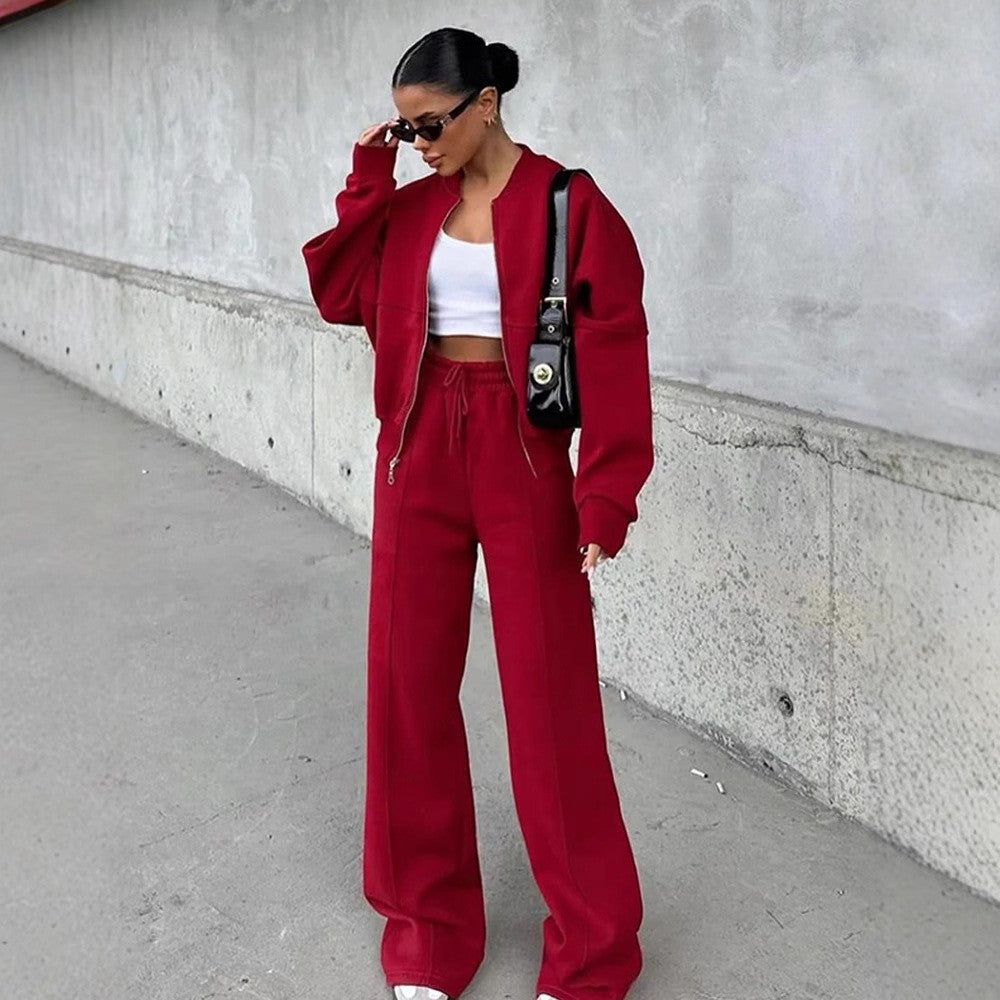 Casual Set for Women, Open Front Sweatshirt Long Sleeve Jacket and Pants Two-Piece Outfit