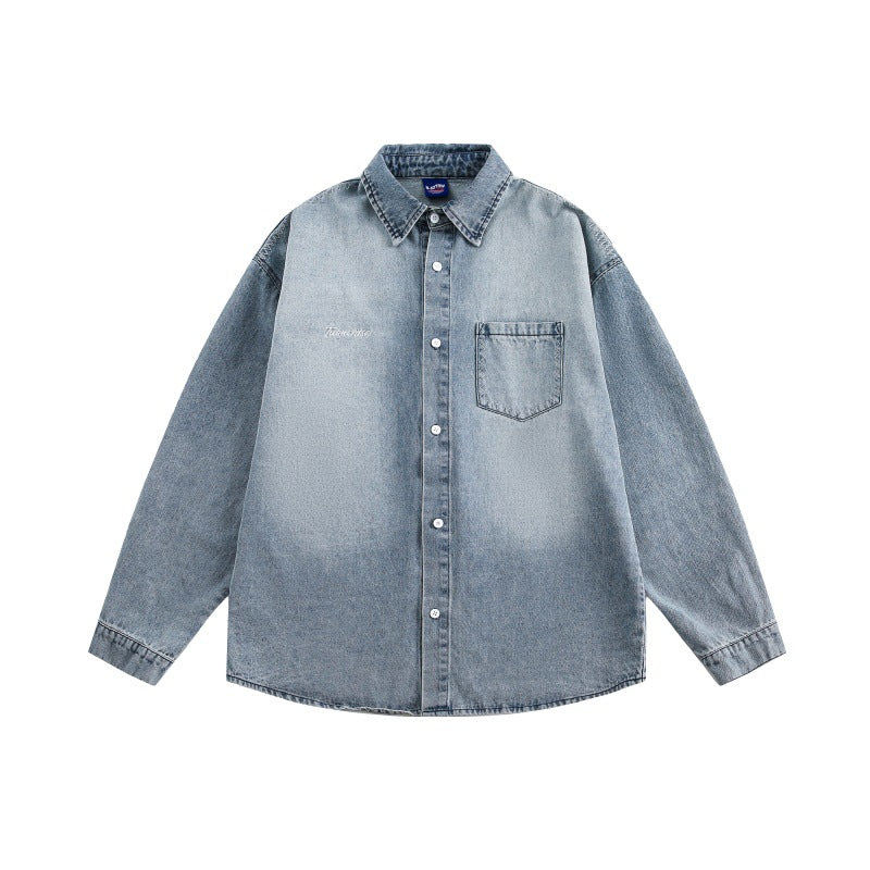 Washed gradient denim long sleeved shirt