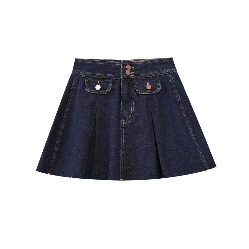 Retro hairy denim short skirt