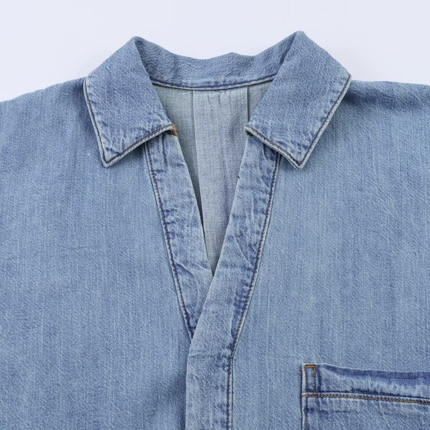 Loose collar wide sleeved denim shirt