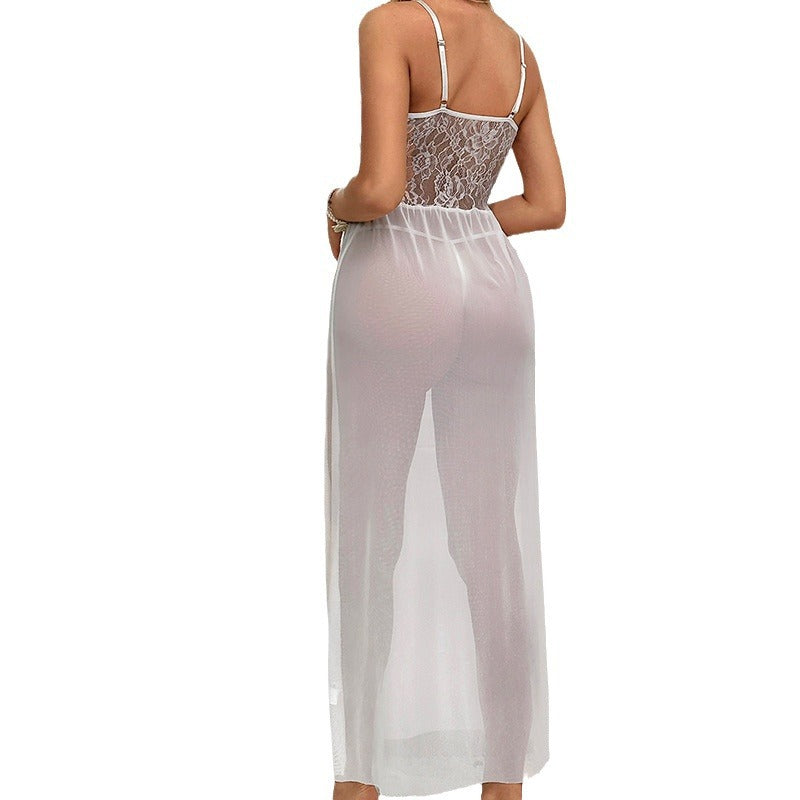 Sexy lingerie, sexy women's suspender, hollowed out see through long skirt, nightgown