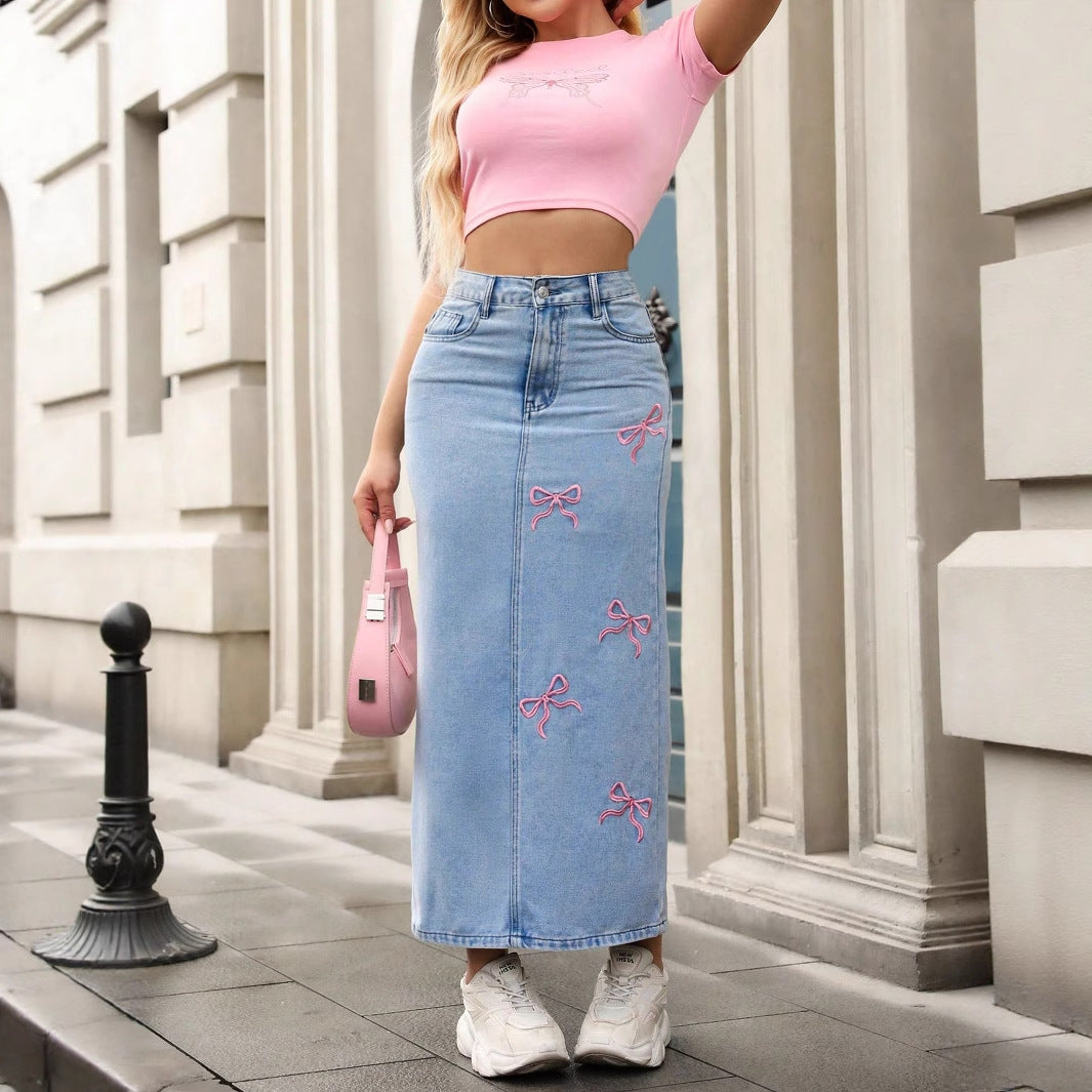 Bow tie denim skirt