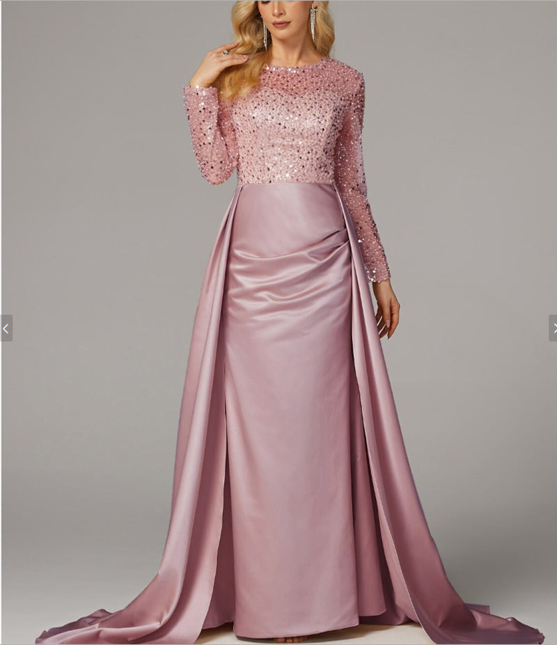 Elegant Long Sleeve Sequin Evening Gown for Women Formal Party Hostess Dress, Chic Lady Look