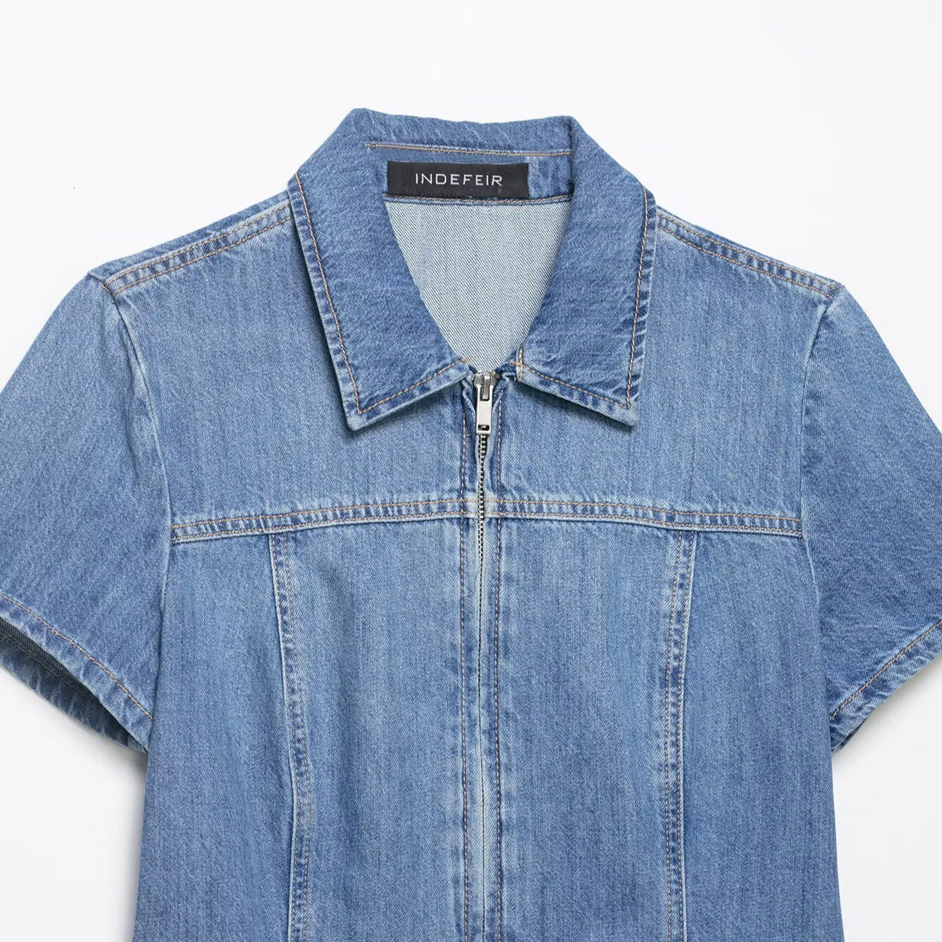 Chic Western Style Zipper Denim Shirt for Women