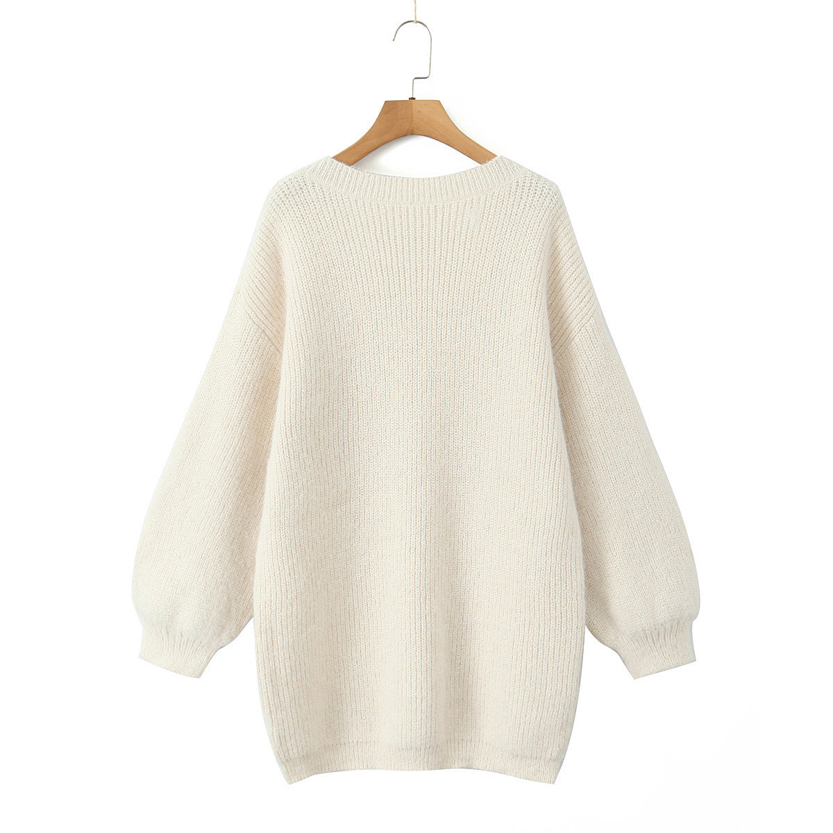 European and American oversized loose medium to long sweater for autumn and winter, V-neck large backless knitted sweater for women