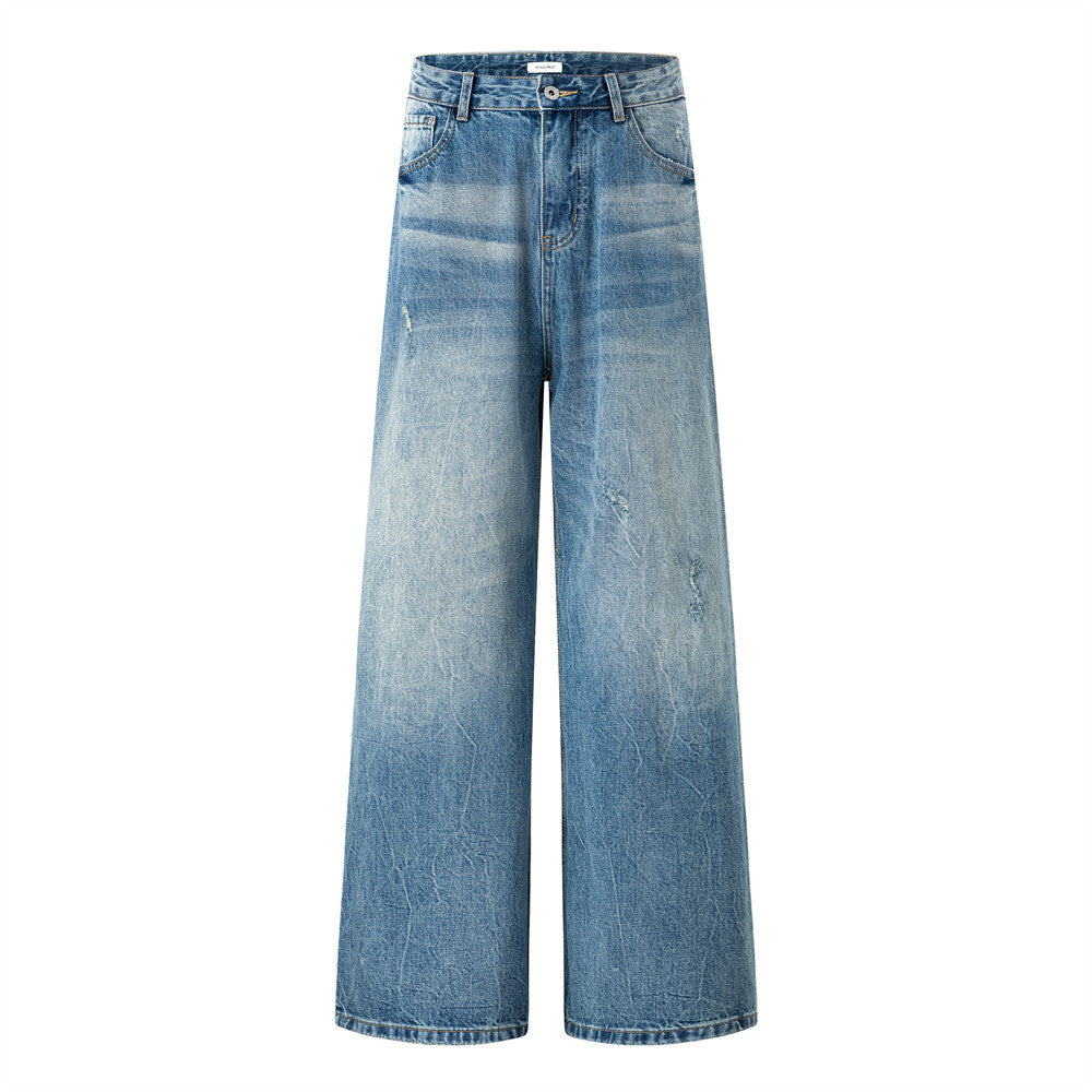 Gradient washed denim wide leg pants