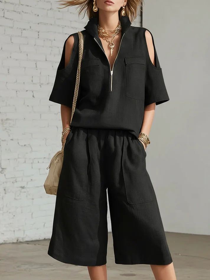 Short sleeved shorts shirt loose pants two-piece set