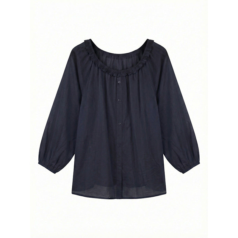 Linen Cotton Ruffle Design Sense Blouse Spring Lightweight Shirt