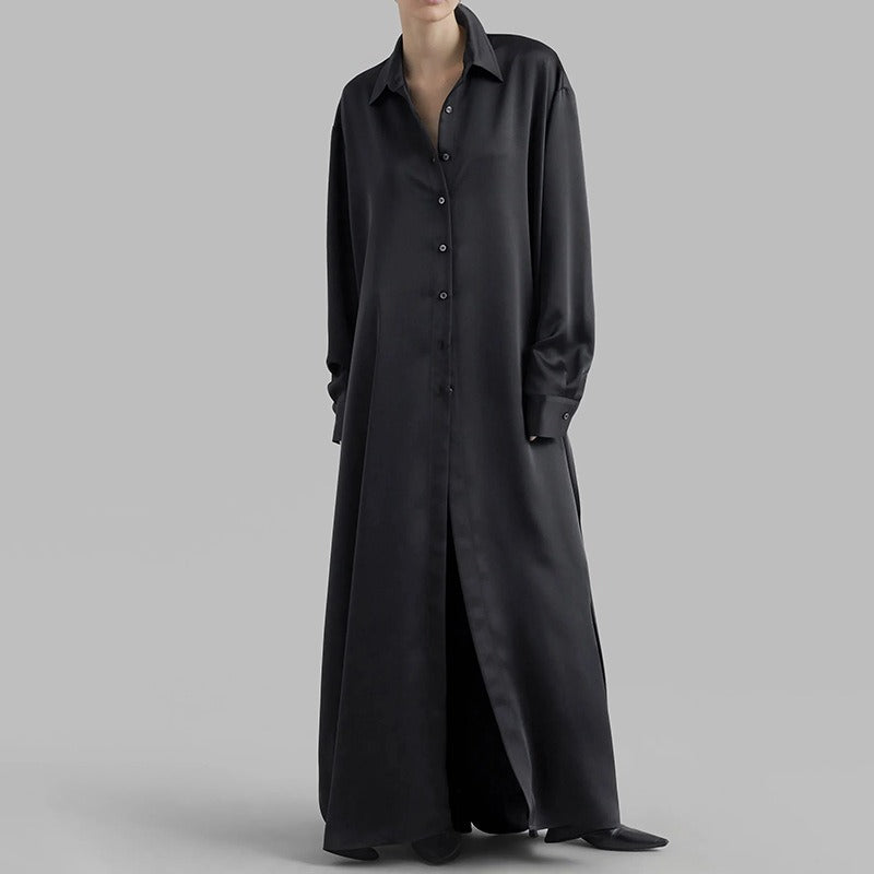 Flip collar side slit design simple long sleeved shirt for women