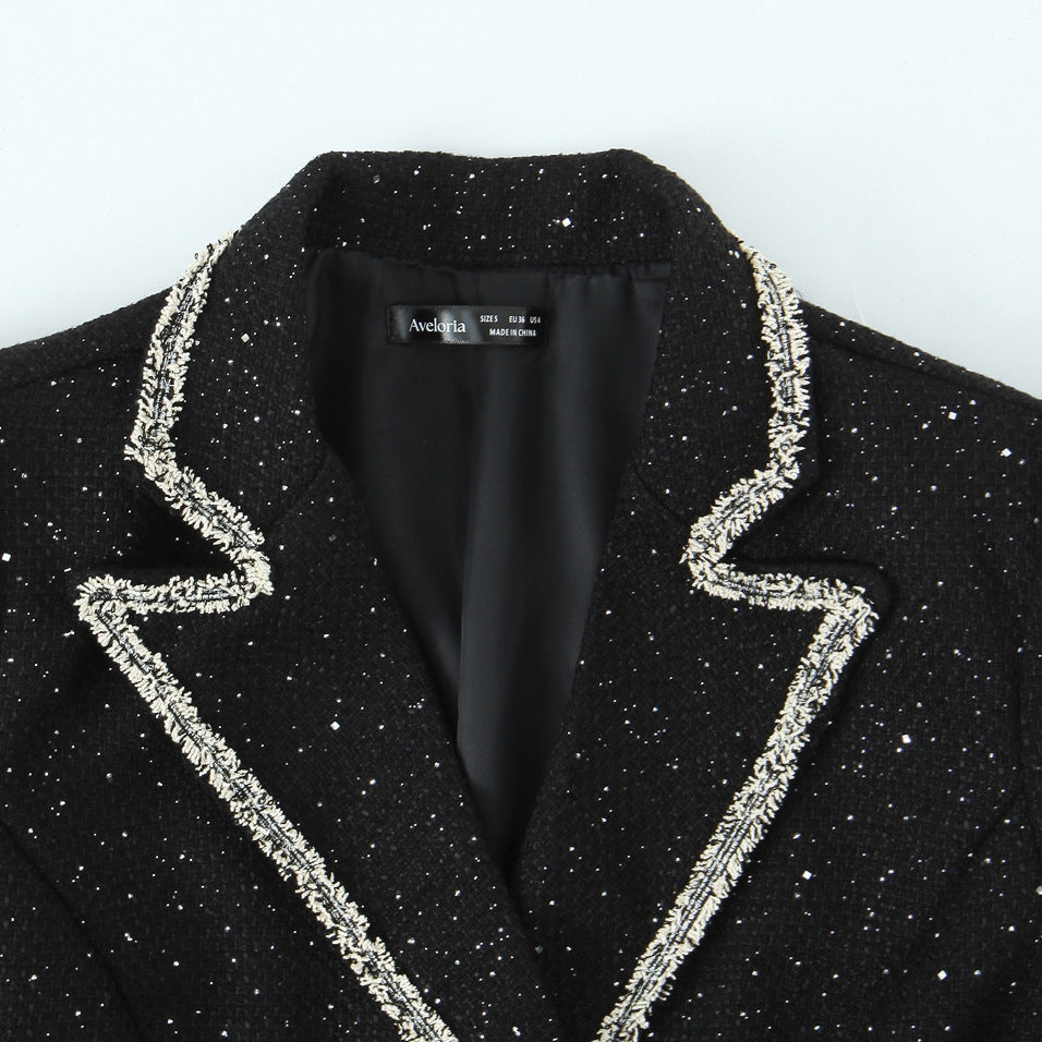 Sequined woolen woven suit jacket