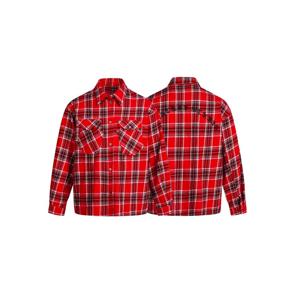 Red checkered shirt long sleeved shirt