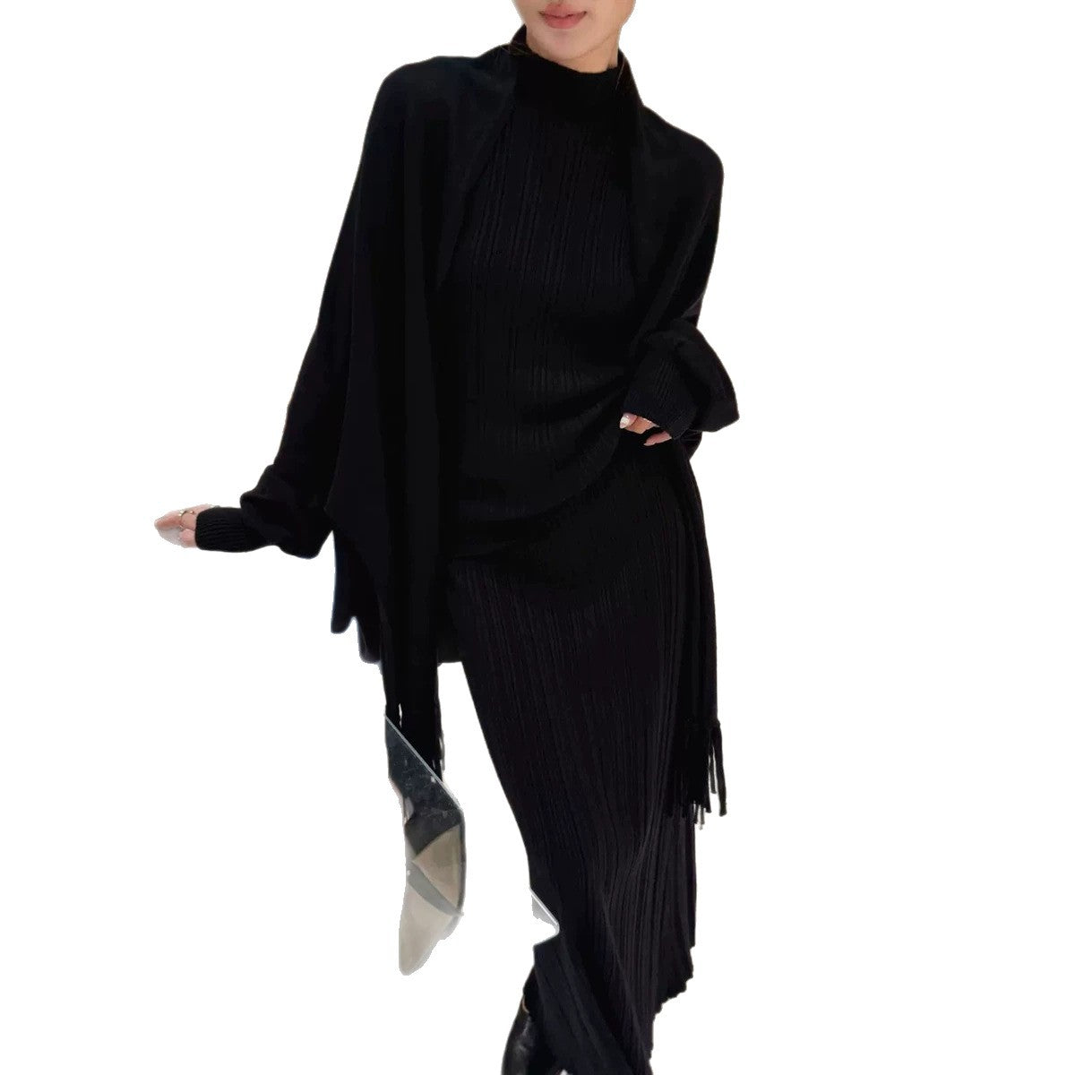 Tassel Bat Sleeve Top Skirt 3-Piece Set