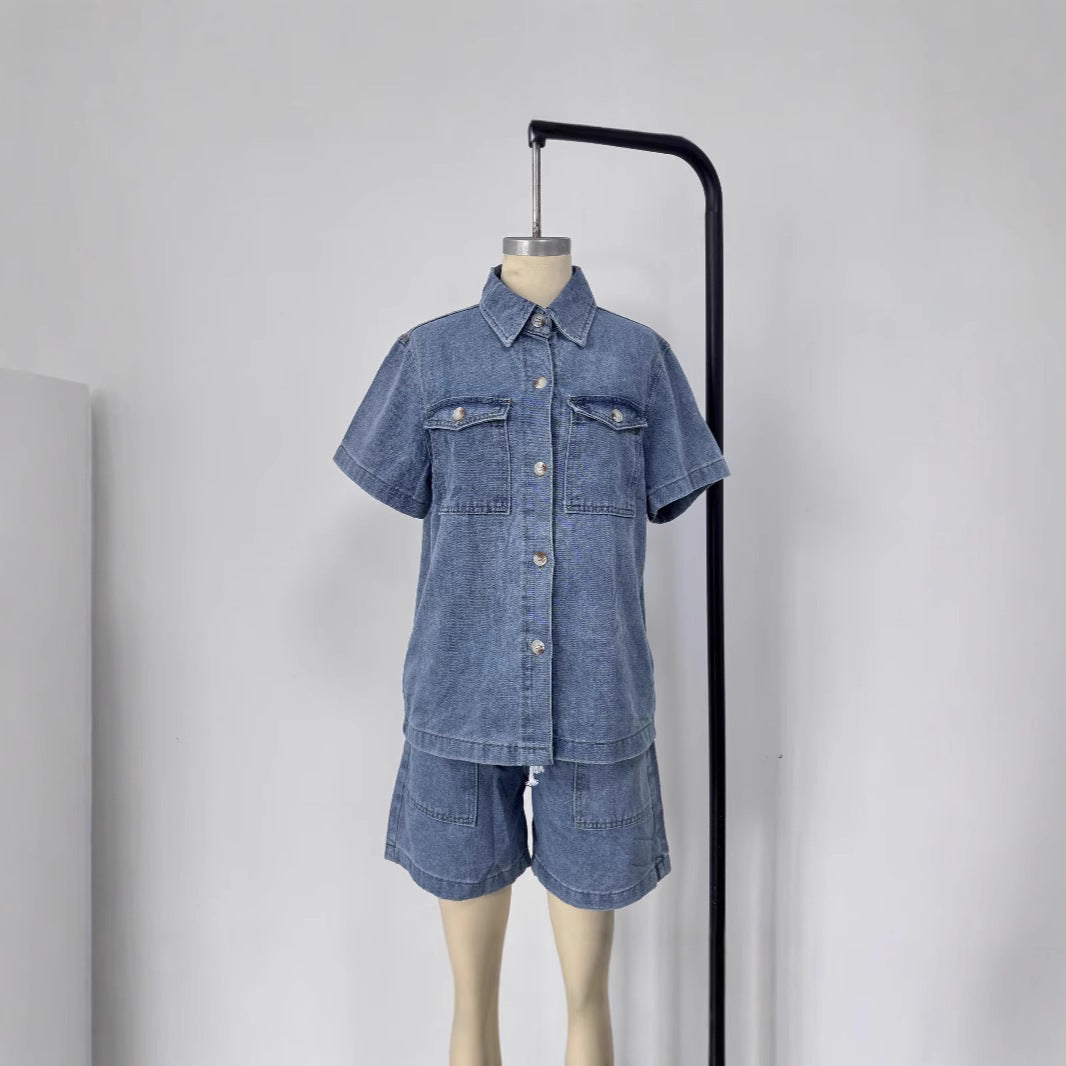Elastic waist women's denim suit