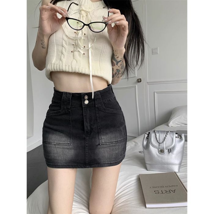 Retro Denim A-Line Midi Skirt for Women, High Waist, Short Fit, Casual Summer Style Small Frame Friendly