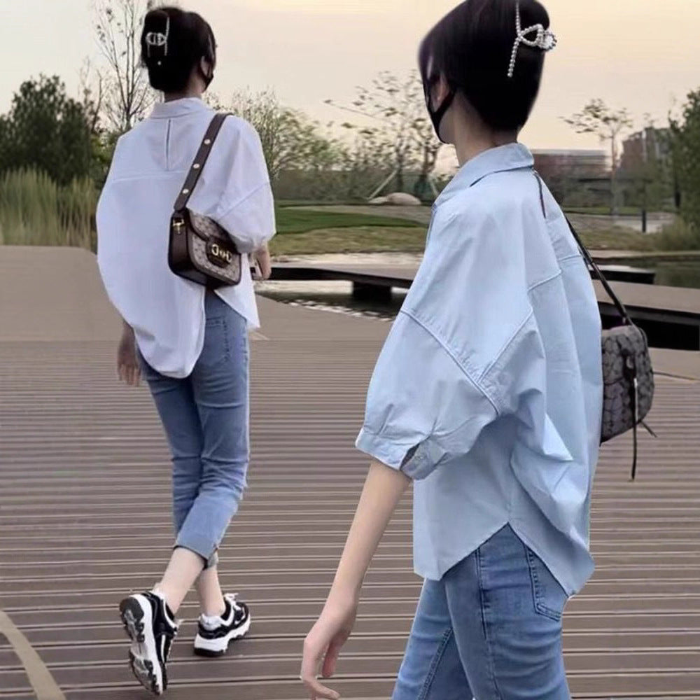 White Short Sleeve Shirt Women's Arrival Elegant Blouse Casual Loose Slimming Design Sense Unique Top Trendy