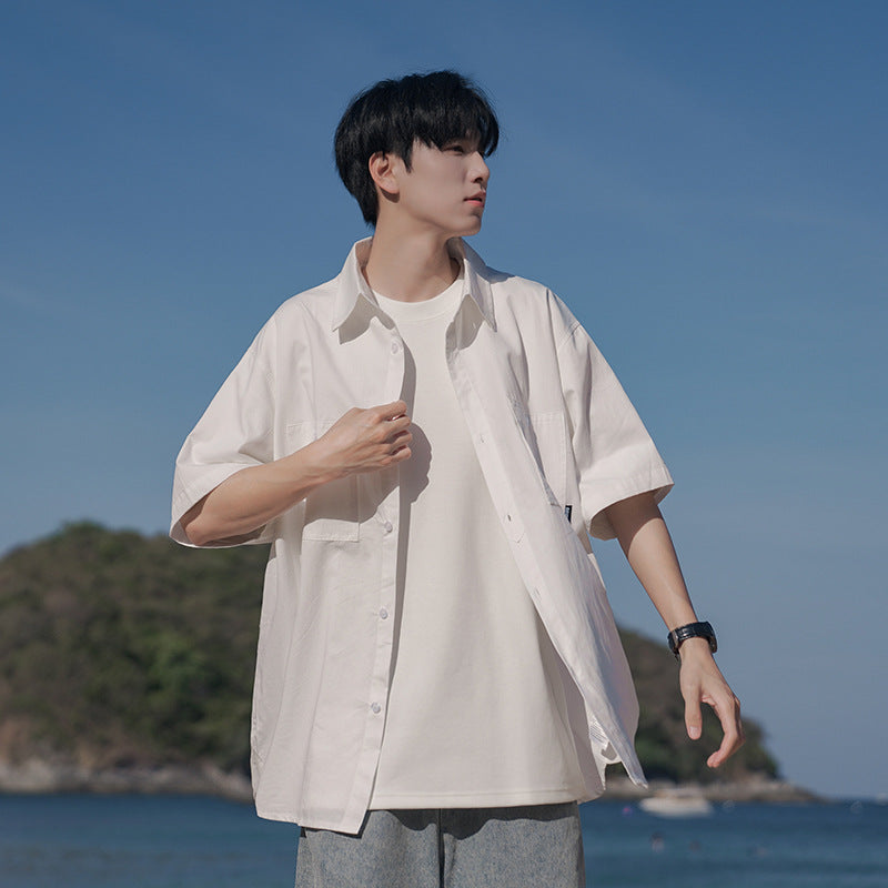White short sleeved men's loose casual versatile workwear shirt
