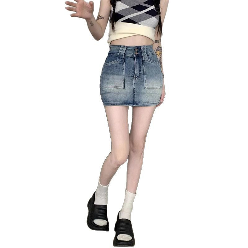 Retro Denim A-Line Midi Skirt for Women, High Waist, Short Fit, Casual Summer Style Small Frame Friendly