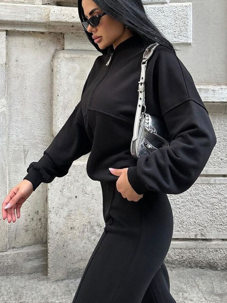Casual Set for Women, Open Front Sweatshirt Long Sleeve Jacket and Pants Two-Piece Outfit