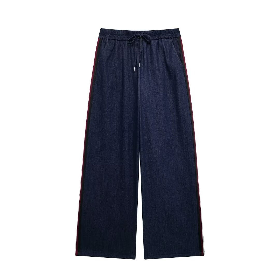 Casual Chic Women Denim Suit Solid Button Hooded Blouse Drawstring Straight Pants New Fashion Suits