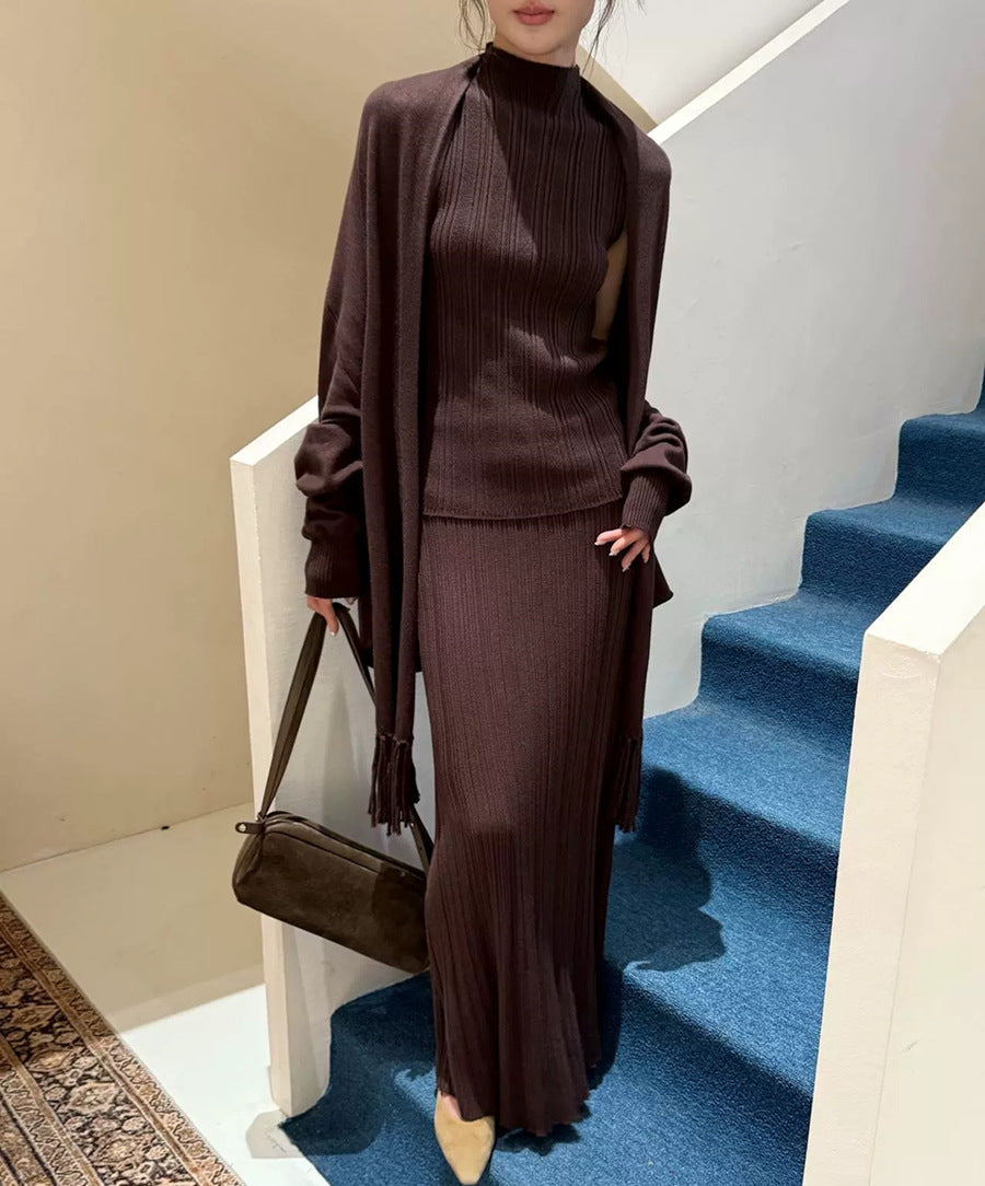 Tassel Bat Sleeve Top Skirt 3-Piece Set