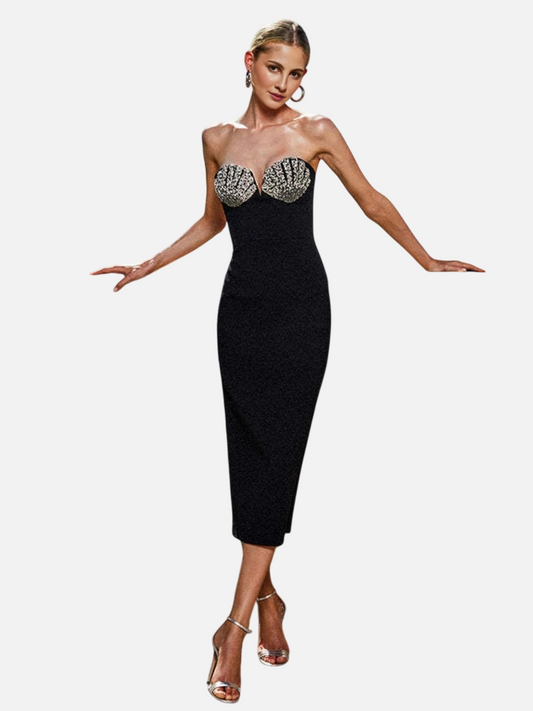 Bandage dress sexy diamond-encrusted strapless evening gown high-end light-luxury and niche evening dress