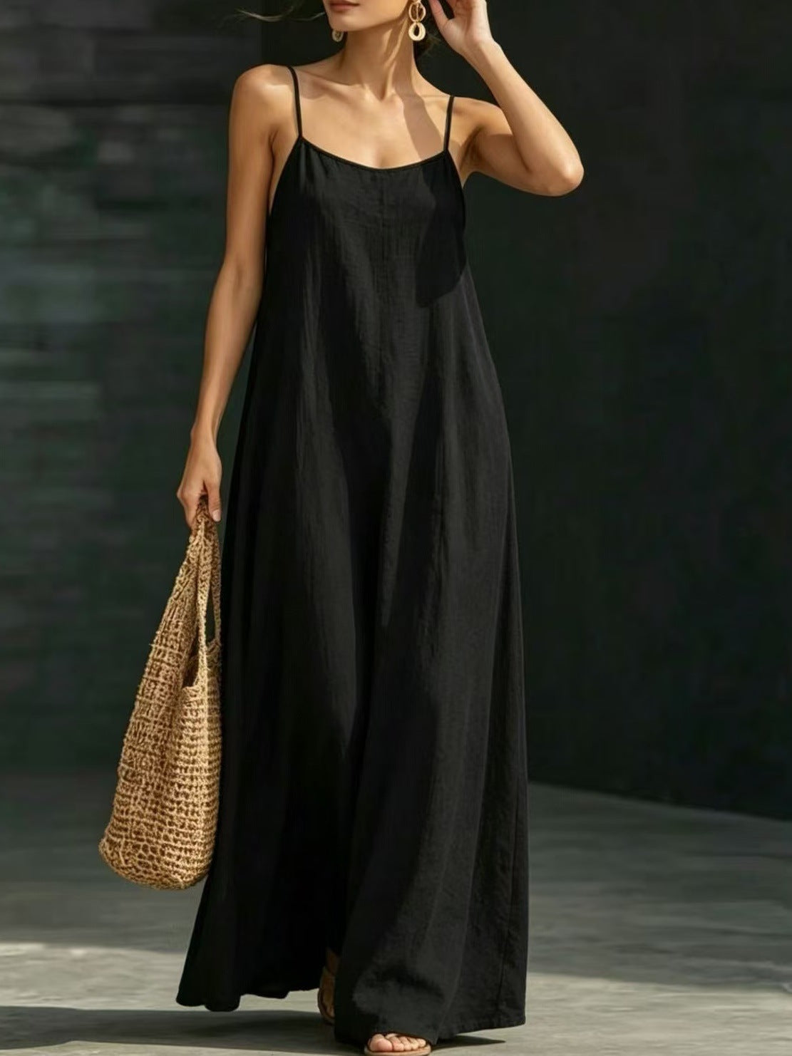 Style Solid Color Strapless Loose Flowing Maxi Dress