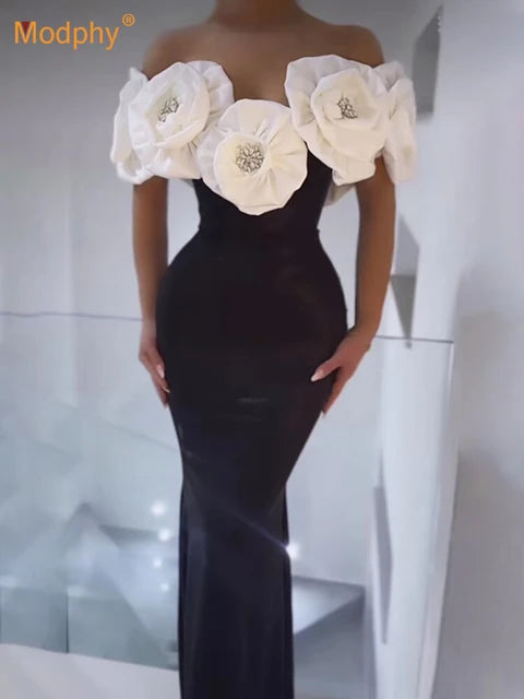Bandage dress white large flower long formal dress
