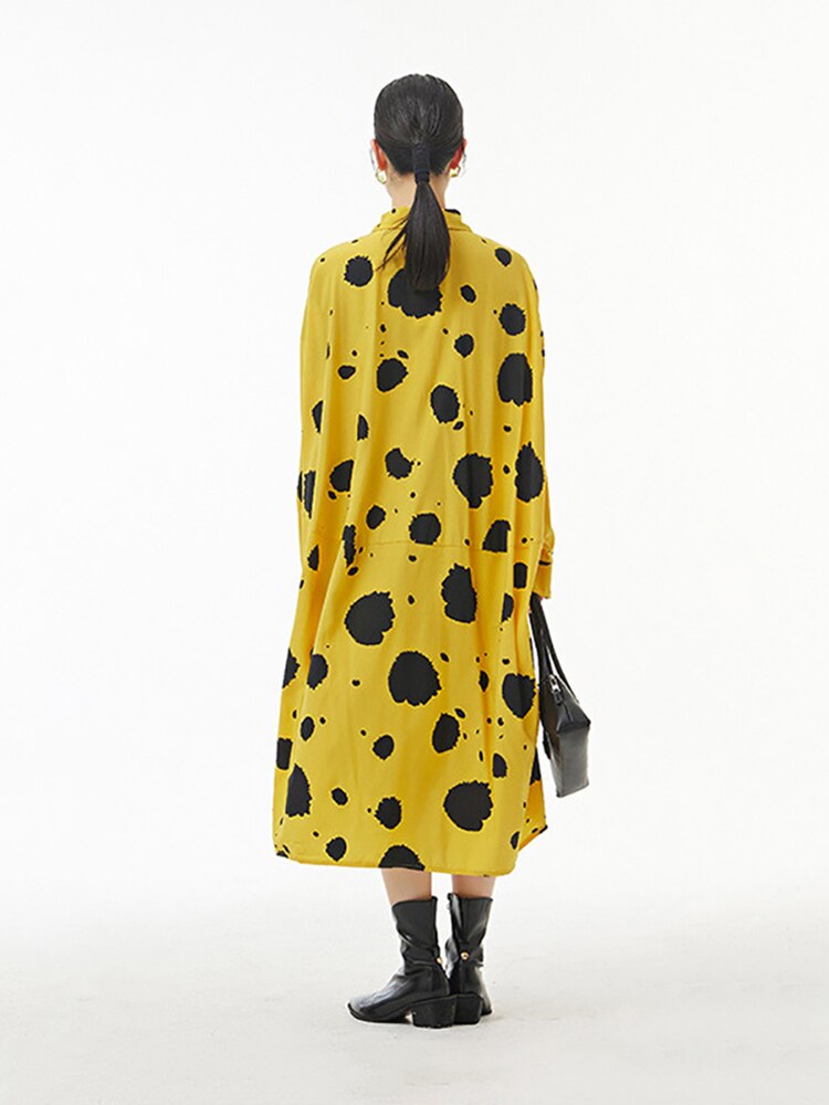 Autumn New Style Original Loose Slim Women's Color Contrast Print Big Dress Autumn