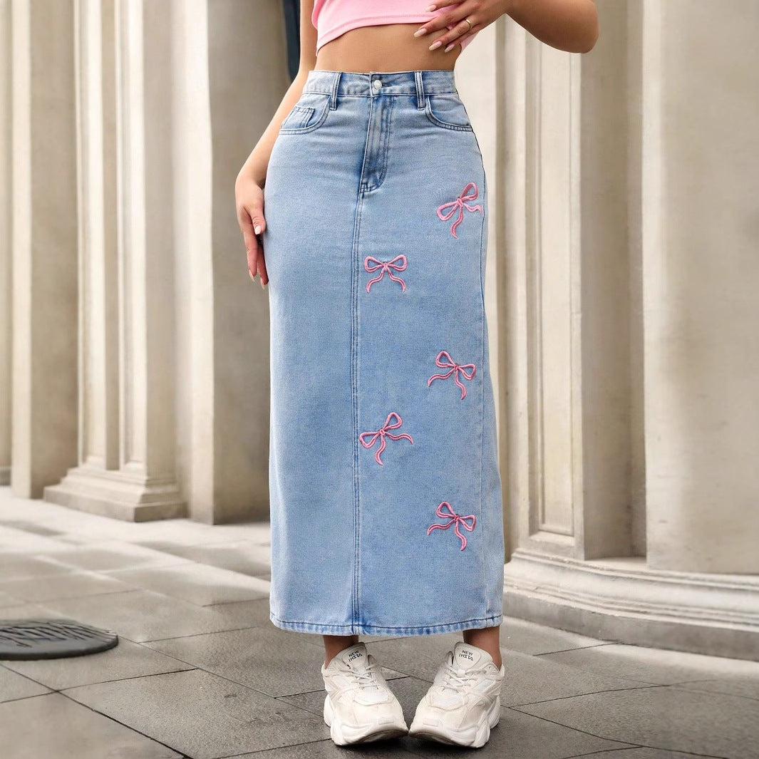 Bow tie denim skirt