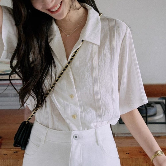 Loose Short Sleeve Cuban Collar Shirt  Casual Top