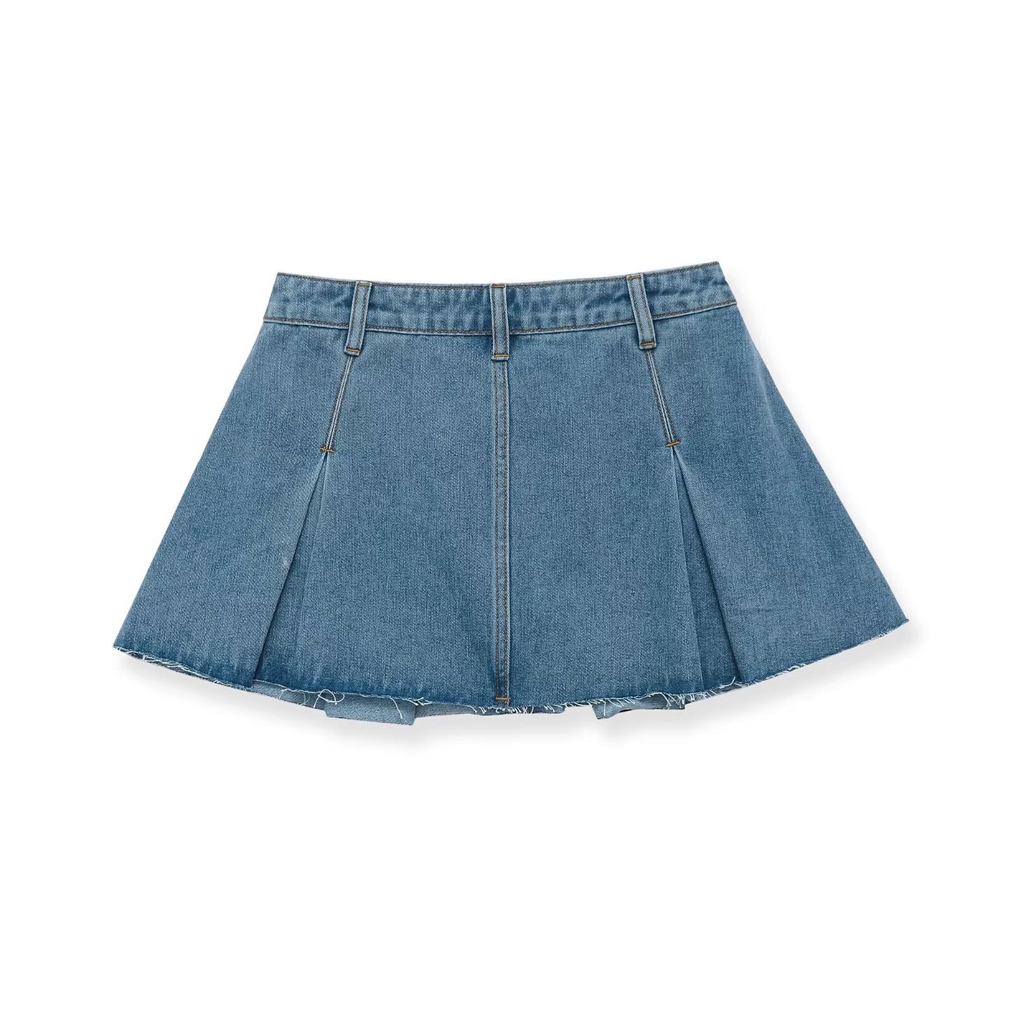 Spicy girl wide pleated and fringed denim shorts