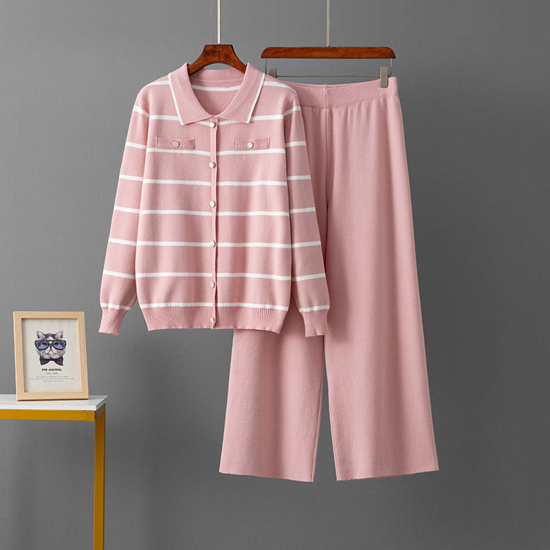 Striped POLO collar two-piece set