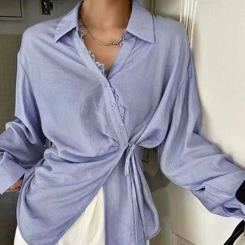 Blue long sleeved lace up shirt