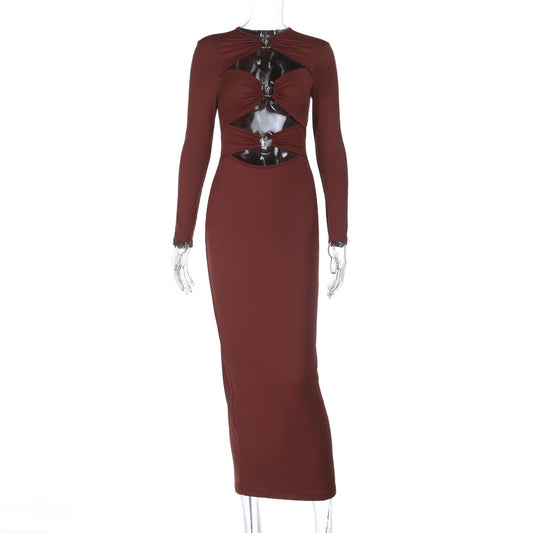 Bandage sexy à manches longues évides, coupe slim, avec