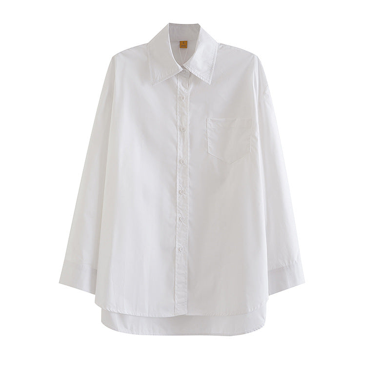 Collar long sleeved single breasted loose shirt