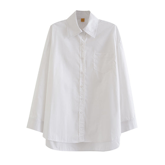 Collar long sleeved single breasted loose shirt