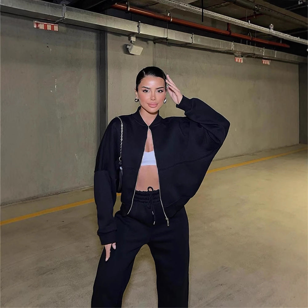 Casual Set for Women, Open Front Sweatshirt Long Sleeve Jacket and Pants Two-Piece Outfit