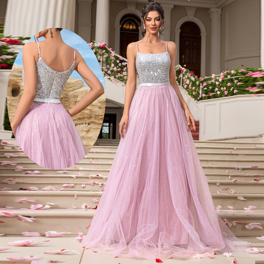 Pink Sequin Wedding Dress Evening Gown Formal Dress