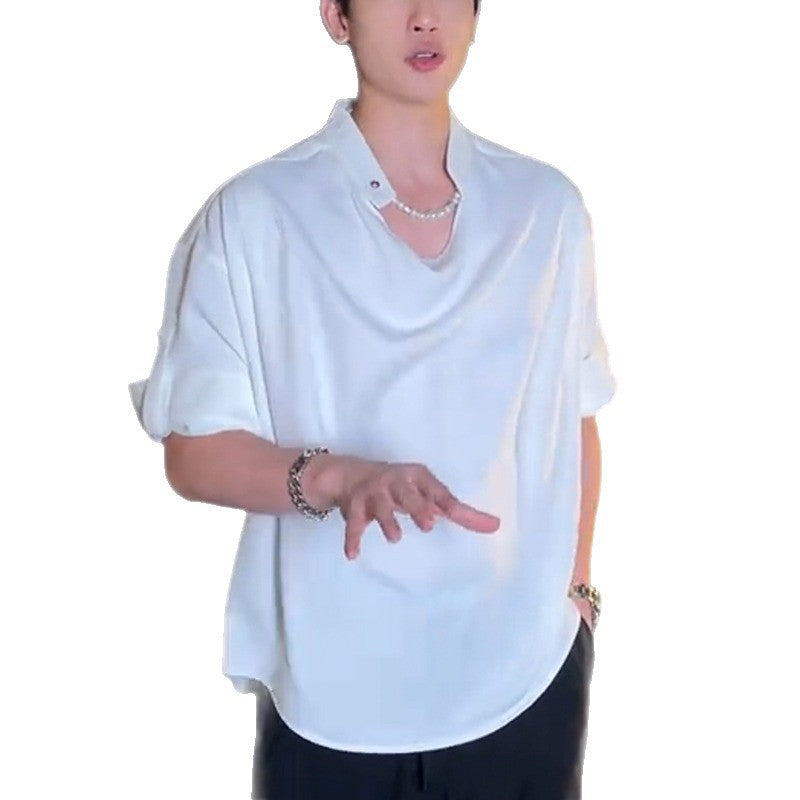 Stand up collar short sleeved T-shirt half sleeved top